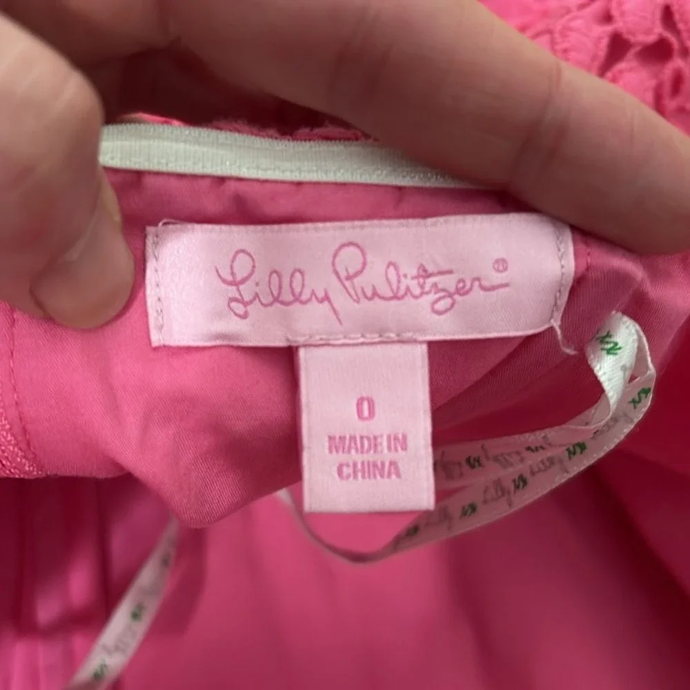 Lilly Pulitzer Bowen Pink Floral Eyelet Lace Strapless Empire Waist Dress Size 0 - Picture 6 of 8